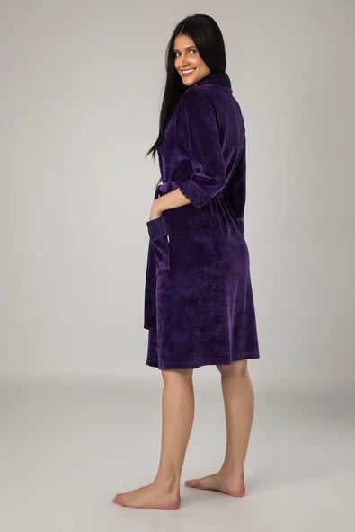 Lila Dantelli Bambo Cotton Bayan Sabahlık - 2