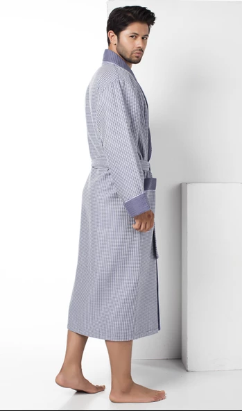 Füme Kareli Pike Bambo Cotton Erkek Sabahlık Bornoz - 2