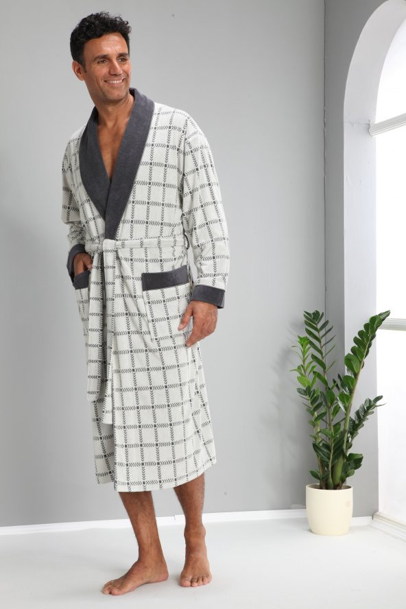 Kareli Jakarlı Bambo Cotton Erkek Sabahlık - 2