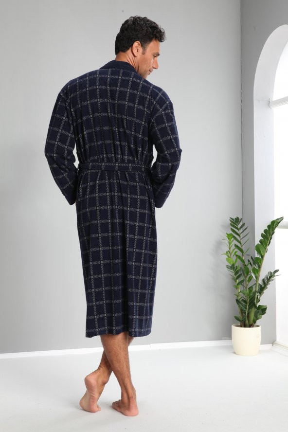 Kareli Jakarlı Bambo Cotton Erkek Sabahlık - 4