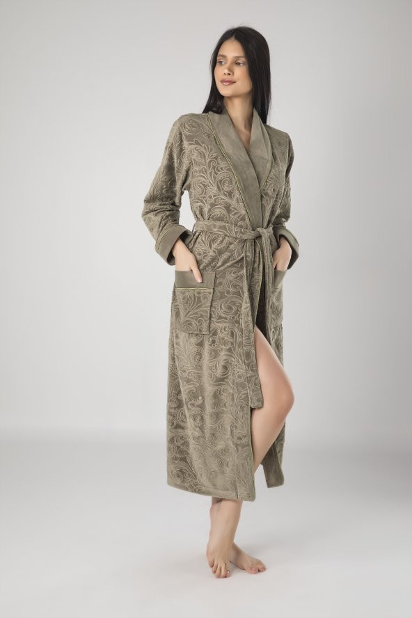 Koyu Gri Jakarlı Bambo Cotton Bayan Sabahlık - 3
