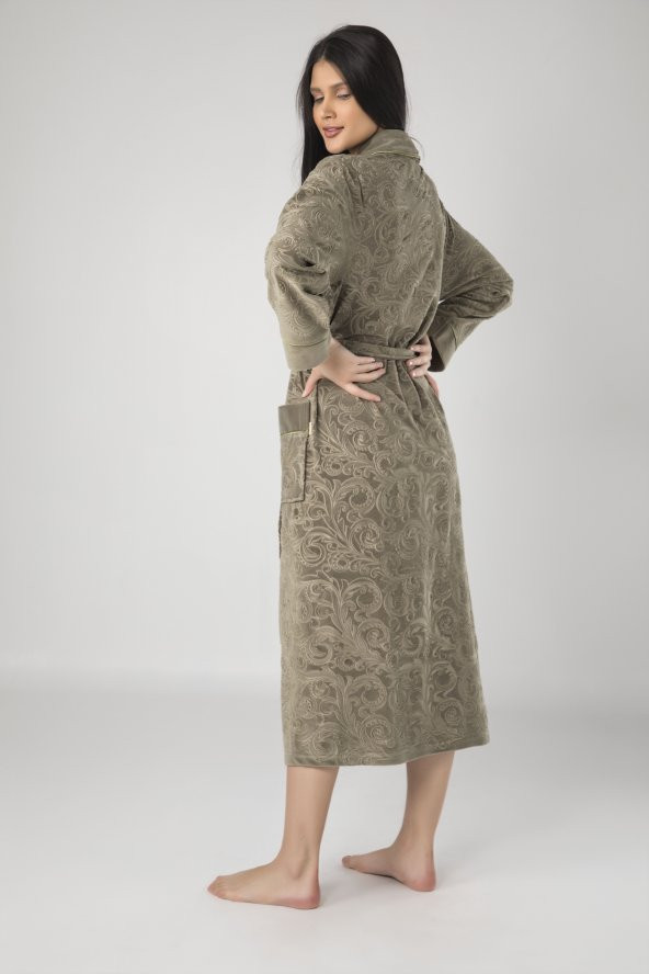 Koyu Gri Jakarlı Bambo Cotton Bayan Sabahlık - 4