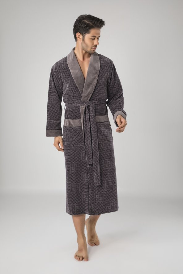 Kareli Jakarlı Bambo Cotton Erkek Sabahlık