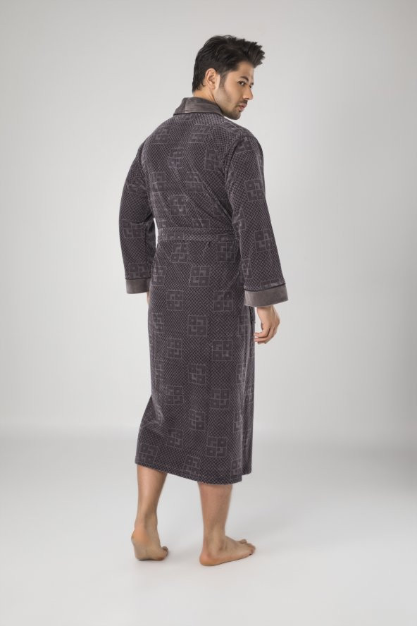 Kareli Jakarlı Bambo Cotton Erkek Sabahlık - 2