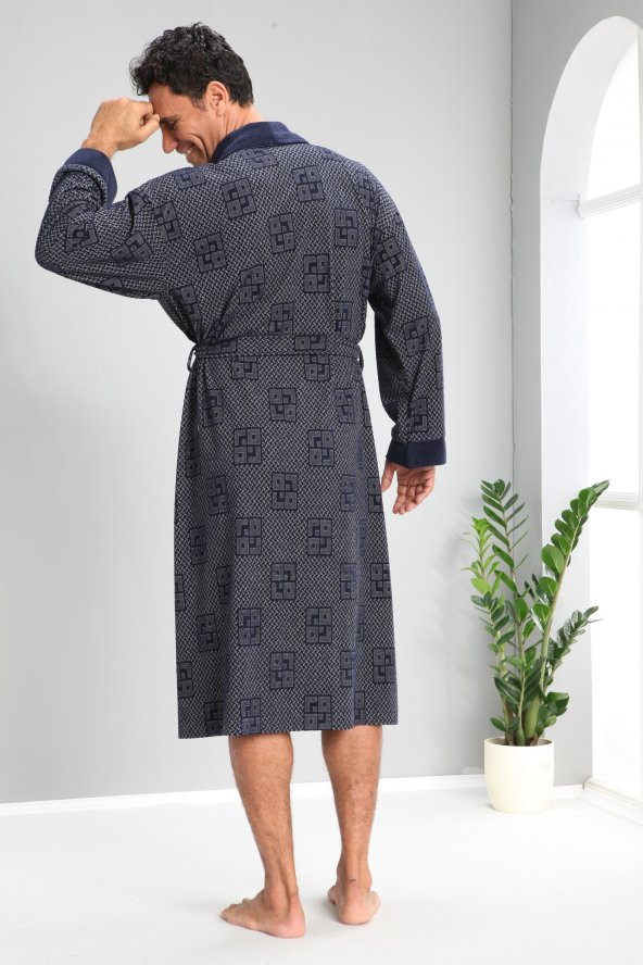 Kareli Jakarlı Bambo Cotton Erkek Sabahlık - 4