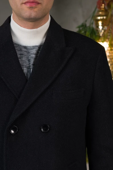 SİR KRUVAZE SİVRİ YAKA BALIKSIRTI KAŞMİR REGULAR FİT ERKEK KABAN - 6