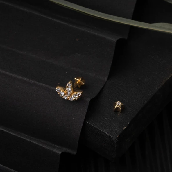 14 Ayar Altın Tragus Piercing Küpe - 4