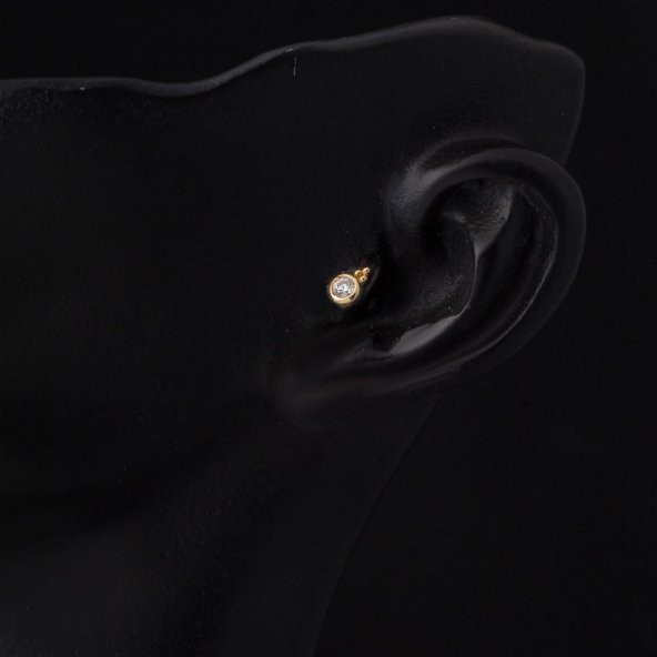 14 Ayar Altın Göz Tektaş Tragus Küpe - 2