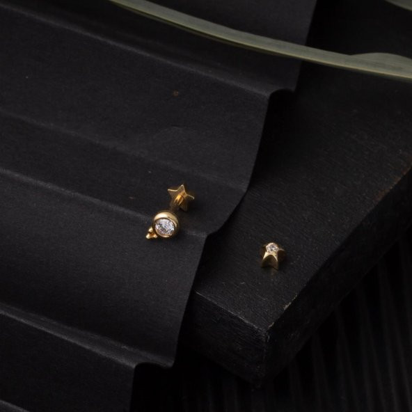 14 Ayar Altın Göz Tektaş Tragus Küpe - 4