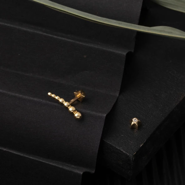 14 Ayar Altın Piercing Tragus Küpe - 4