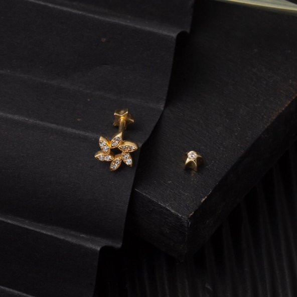 14 Ayar Altın Piercing Tragus Küpe - 4