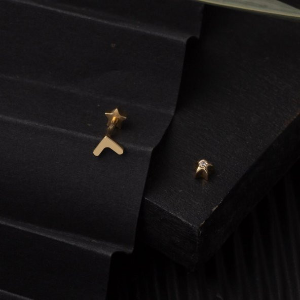 14 Ayar Altın Tragus Piercing Küpe - 4
