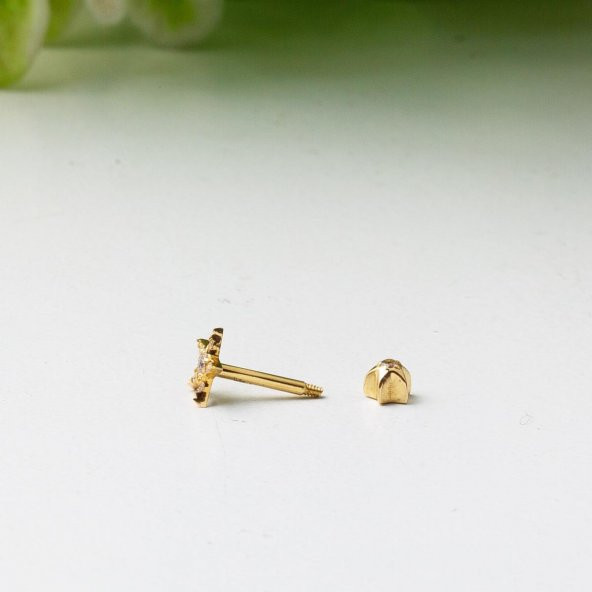 14 Ayar Altın Yıldız Tragus Küpe - 3