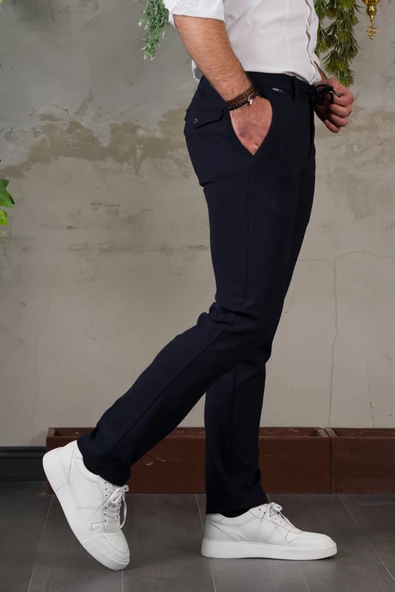 ECER LİKRALI BELİ LASTİKLİ İPLİKLİ KIŞLIK KUMAŞ ERKEK JOGGER PANTOLON - 4