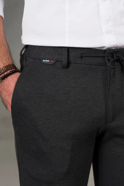 ECER LİKRALI BELİ LASTİKLİ İPLİKLİ KIŞLIK KUMAŞ ERKEK JOGGER PANTOLON - 11