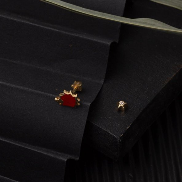 14 Ayar Altın Kırmızı Tragus Küpe - 4