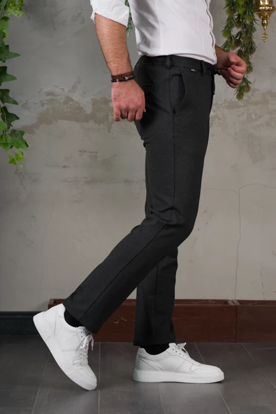 ECER LİKRALI BELİ LASTİKLİ İPLİKLİ KIŞLIK KUMAŞ ERKEK JOGGER PANTOLON - 9