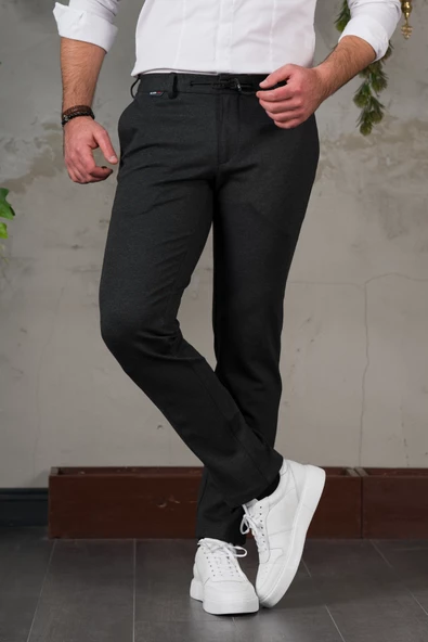 ECER LİKRALI BELİ LASTİKLİ İPLİKLİ KIŞLIK KUMAŞ ERKEK JOGGER PANTOLON - 10