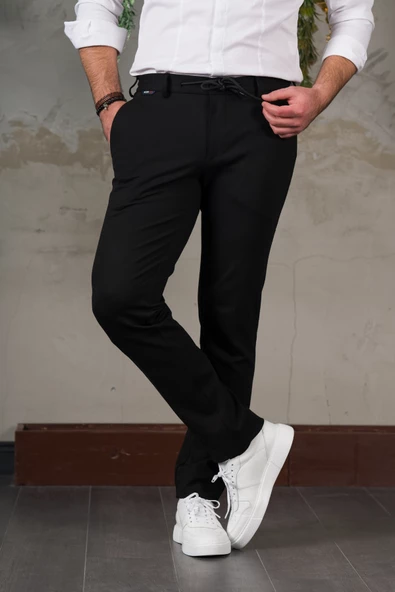 ECER LİKRALI BELİ LASTİKLİ İPLİKLİ KIŞLIK KUMAŞ ERKEK JOGGER PANTOLON - 12