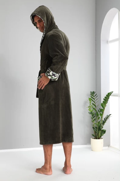 Asker Yaka Bambu Cotton Erkek Bornozu - 2