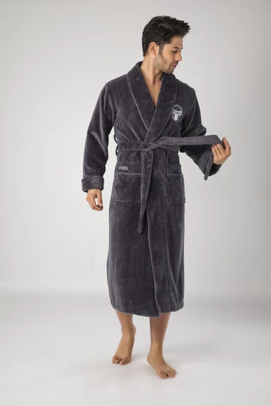 Nuşa Sports Nakışlı Bambo Cotton Erkek Bornozu