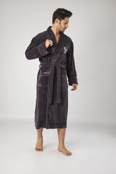 Nuşa Sports Nakışlı Bambo Cotton Erkek Bornozu - 5