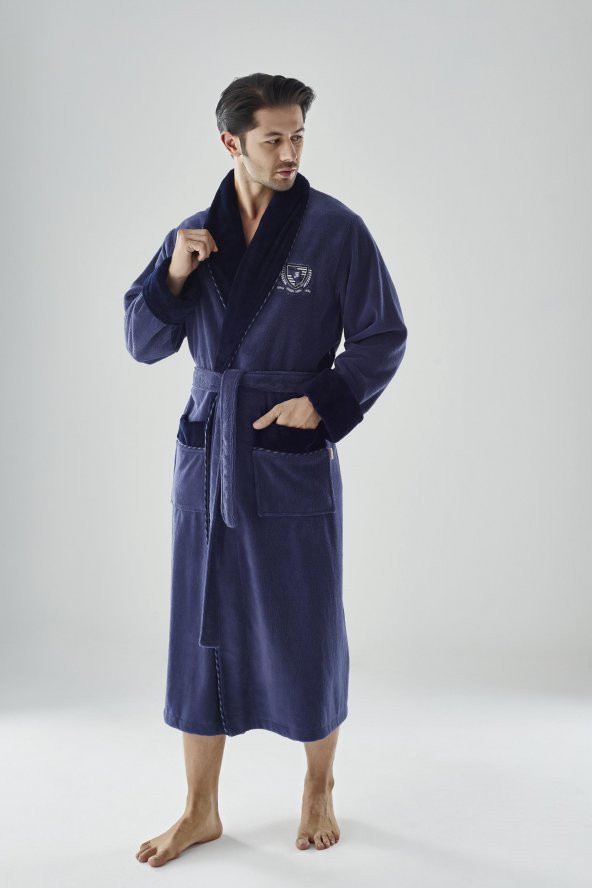 Nusa MEN Nakışlı Bambo Cotton Erkek Bornozu - 5