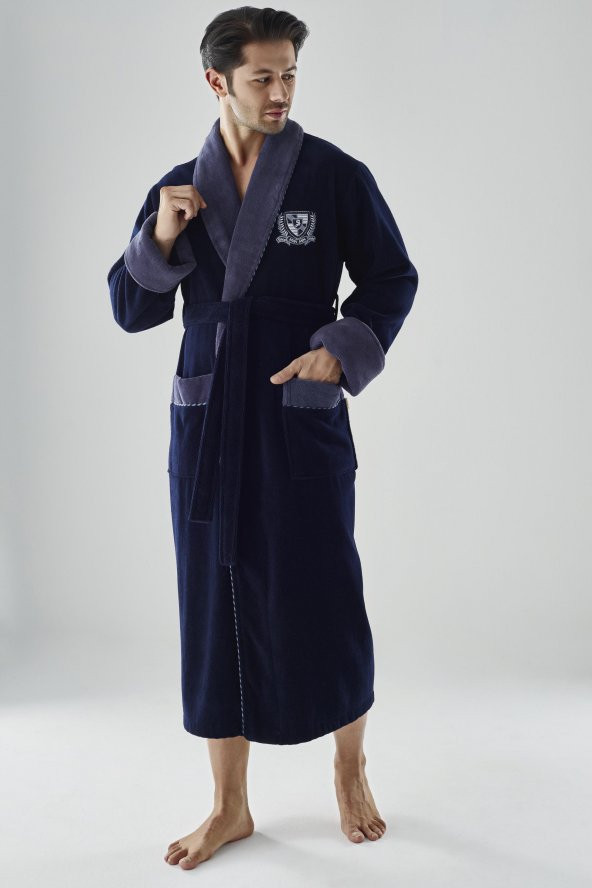 Nusa MEN Nakışlı Bambo Cotton Erkek Bornozu - 8