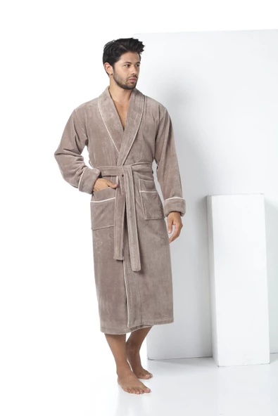 Devetüyü Biyeli Bambu Cotton Erkek Bornozu