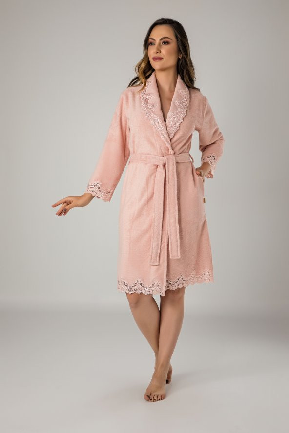 Pudra Dantelli Bambo Cotton Bayan Bornozu - 3