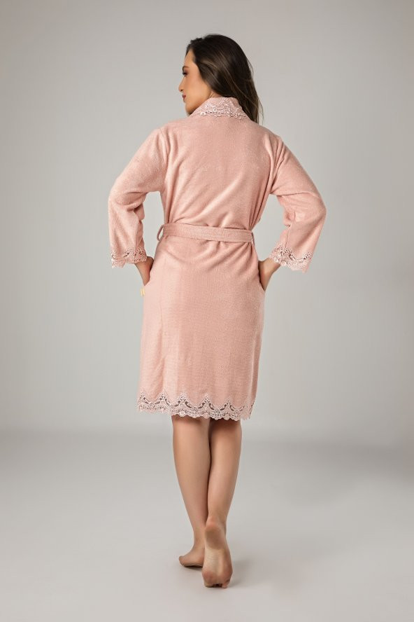 Pudra Dantelli Bambo Cotton Bayan Bornozu - 4