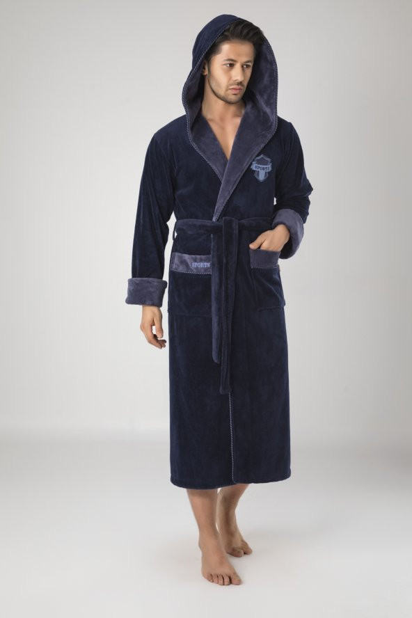 Nuşa SPORTS Nakışlı Kapşonlu Erkek Bornozu - 3