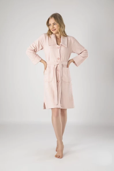 Nuşa Mint Düğmeli Cotton Bayan Bornozu - 6