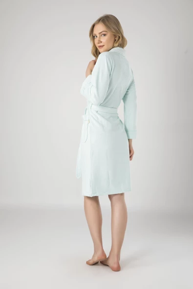 Nuşa Mint Düğmeli Cotton Bayan Bornozu - 2