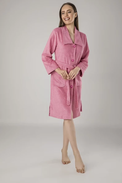 Nuşa Mint Düğmeli Cotton Bayan Bornozu - 3