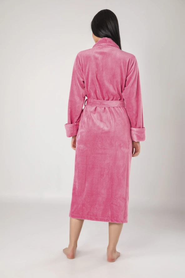 Pembe Nakışlı Bambu Cotton Bayan Bornozu - 2