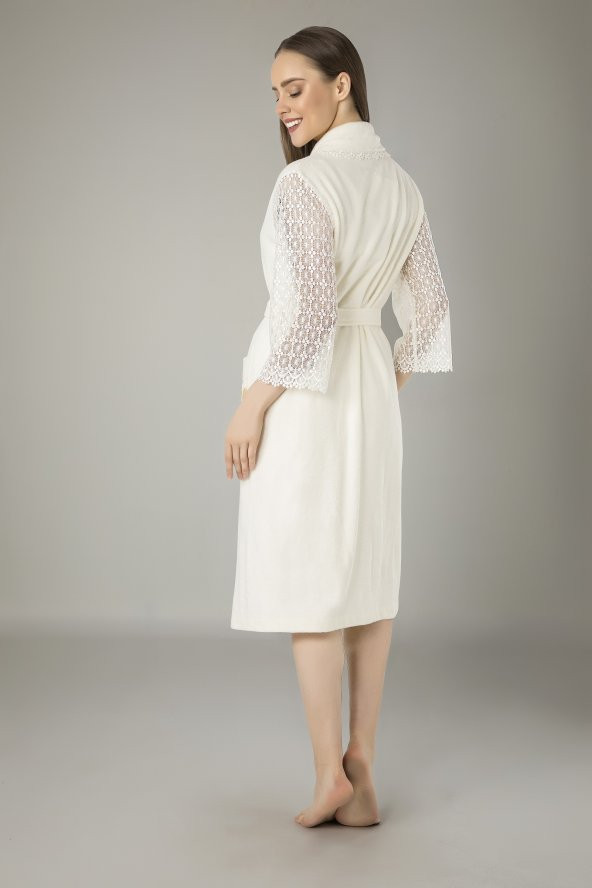 Nuşa Şalyaka Dantelli Bambo Cotton Bayan Bornozu - 2