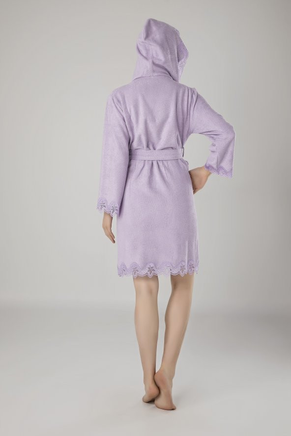 Mint Yeşili Dantelli Bambo Cotton Bayan Bornozu - 4
