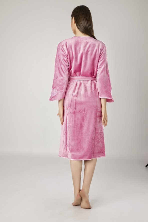 Nuşa Kimono Nakışlı Cotton Bayan Bornozu - 2