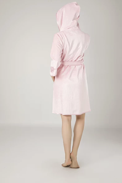 Nakışlı Pamuklu Bayan Bornozu - 8