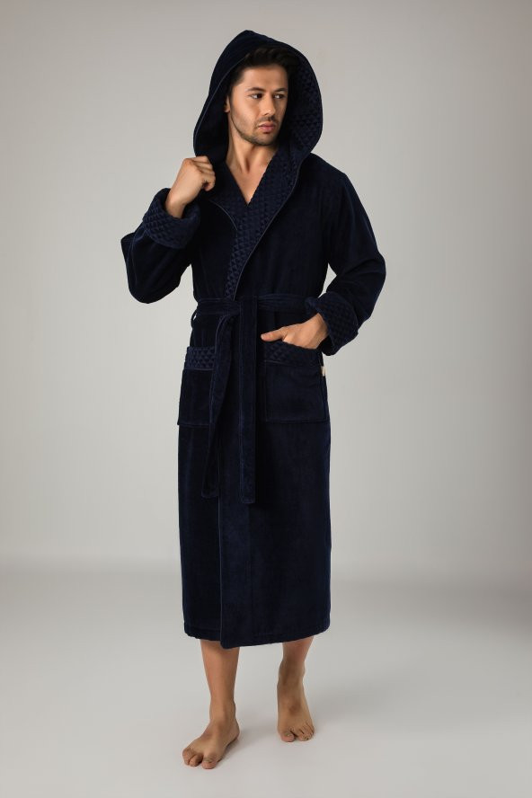 Koyu Kahverengi Kapüşonlu Yaka Piramit Jakar Bambu Pamuklu Bornoz - 11