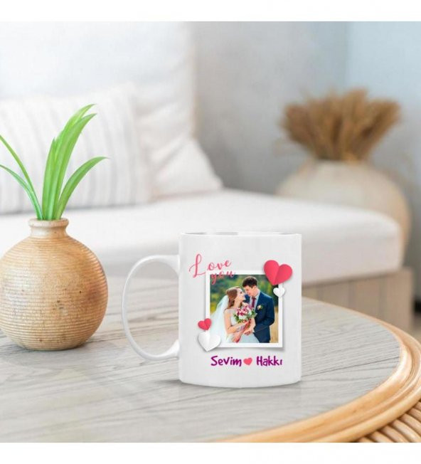 Kişiye Özel Fotoğraf Baskılı Seni Seviyorum Temalı Porselen Beyaz Kupa Bardak HK2427 ürün görseli
