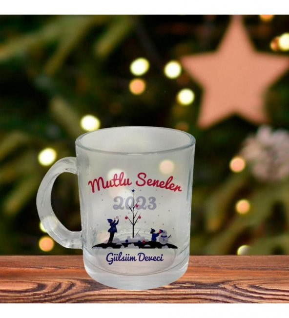 Kişiye Özel Yeniyıl 2023 Baskılı Cam Şeffaf Kupa Bardak HK2426