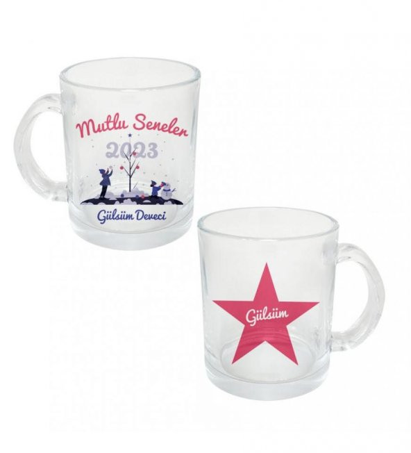 Kişiye Özel Yeniyıl 2023 Baskılı Cam Şeffaf Kupa Bardak HK2426 - 2