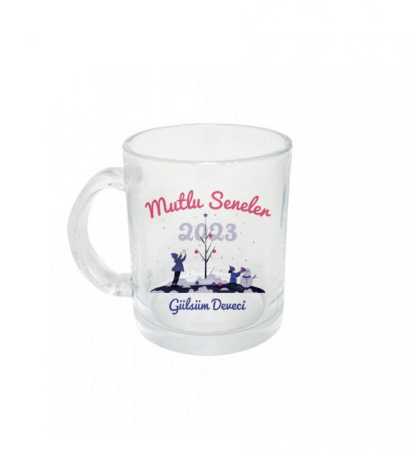 Kişiye Özel Yeniyıl 2023 Baskılı Cam Şeffaf Kupa Bardak HK2426 - 3