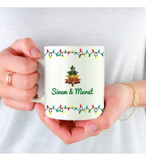 Kişiye Özel Yeniyıl Fotoğraf ve İsim Baskılı Porselen Beyaz Kupa Bardak HK2421 - Resim 2