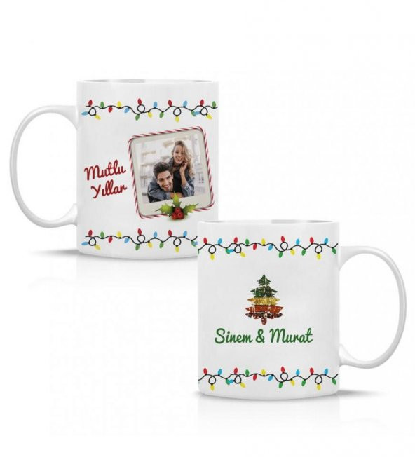 Kişiye Özel Yeniyıl Fotoğraf ve İsim Baskılı Porselen Beyaz Kupa Bardak HK2421 - Resim 3