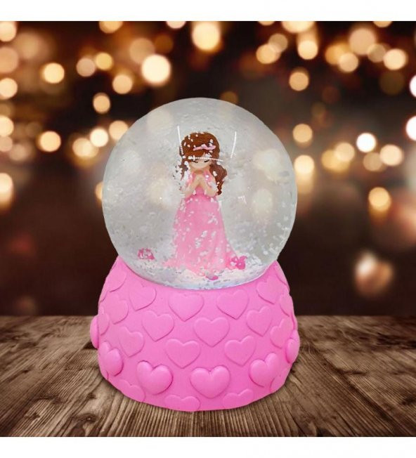 Pembe Peri Işıklı Romantik Kar Küresi