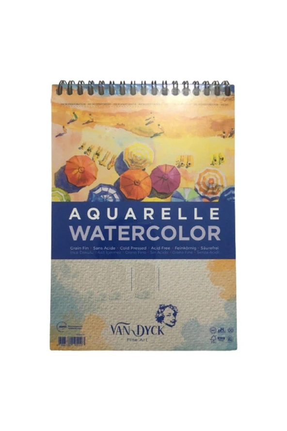 Van Dyck Aquacal İnce Dokulu Cldpres A3 Üstten Spiralli 15 Yaprak Sulu Boya Bloğu