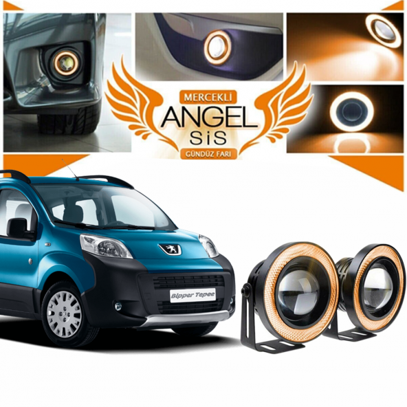Peugeot Bipper Uyumlu, Universal Mercekli Led Angel Sis Farı, 76mm Turuncu Renk